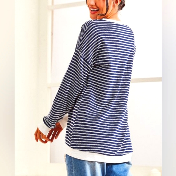 Navy Stripe Heart Sweater - Picture 3 of 4